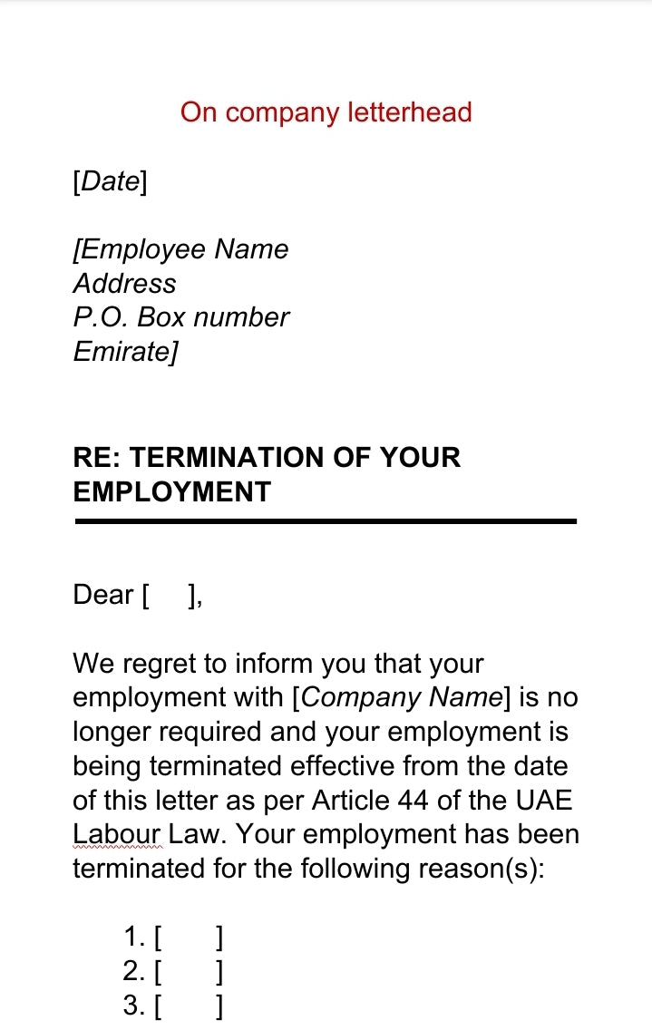 Employment Termination Notice – Arkhurst Online Legal Shop