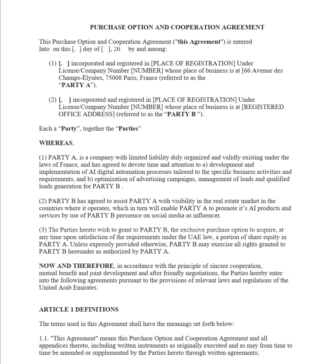 Purchase Option and Cooperation Agreement