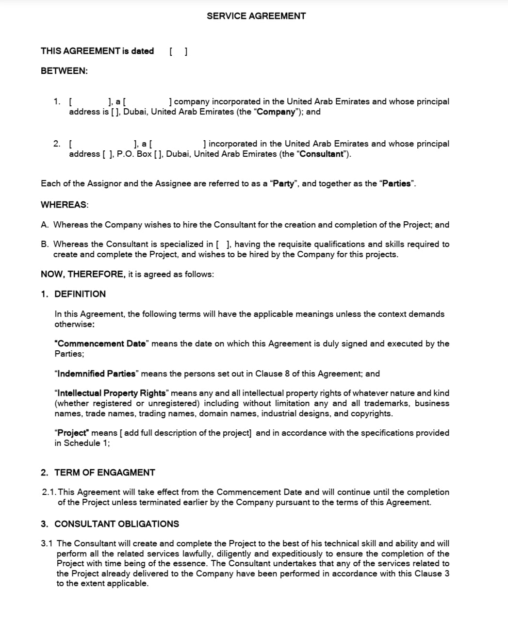 Filming Service Agreement