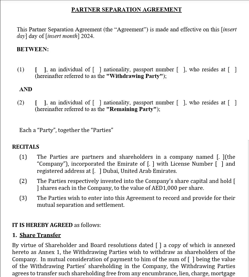 Partnership Separation Agreement