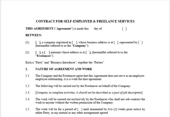 Self Employed/Freelance Agreement - Arkhurst Online Legal Shop