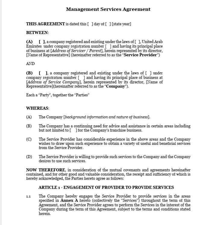 Management Services Agreement - Arkhurst Online Legal Shop