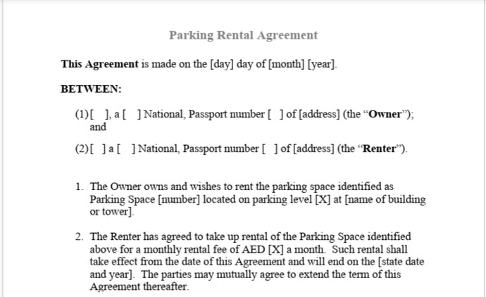 Parking Rental Contract - Arkhurst Online Legal Shop