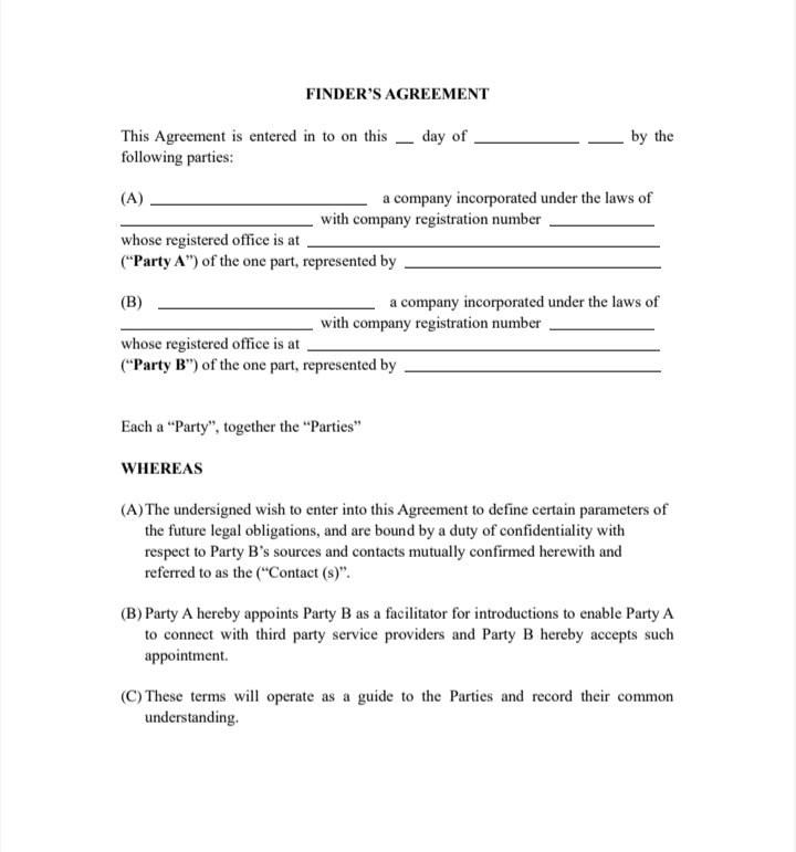 Finder's Agreement - Arkhurst Online Legal Shop