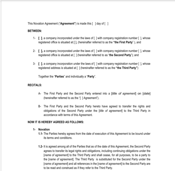 Novation Contract Template