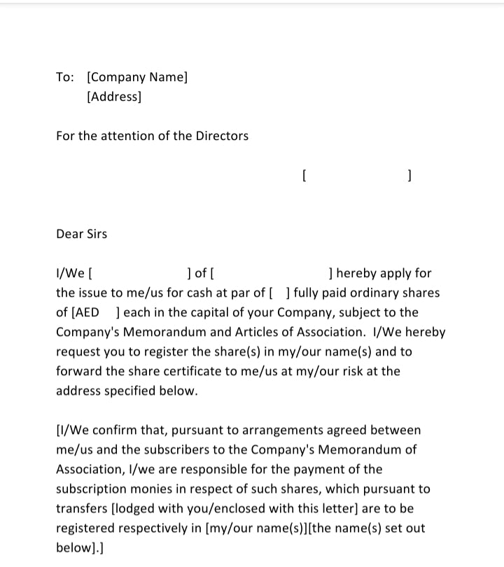 Application for Shares Template