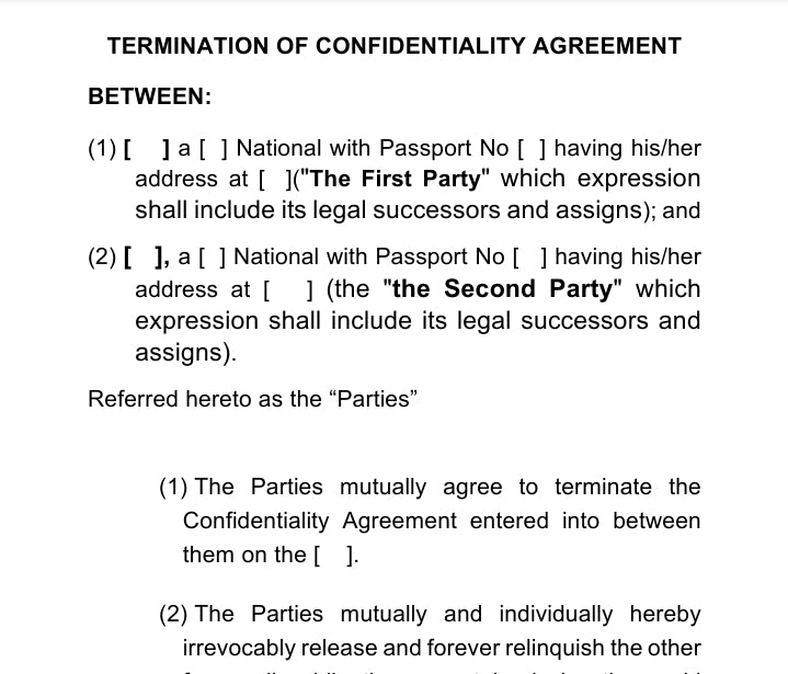 Termination of Non-Disclosure Agreement