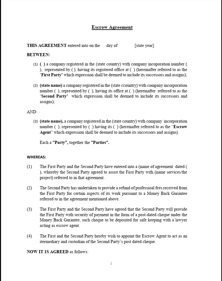 Escrow Contract Template