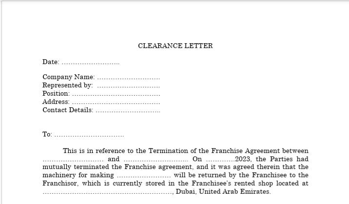 Franchise Termination Clearance Letter